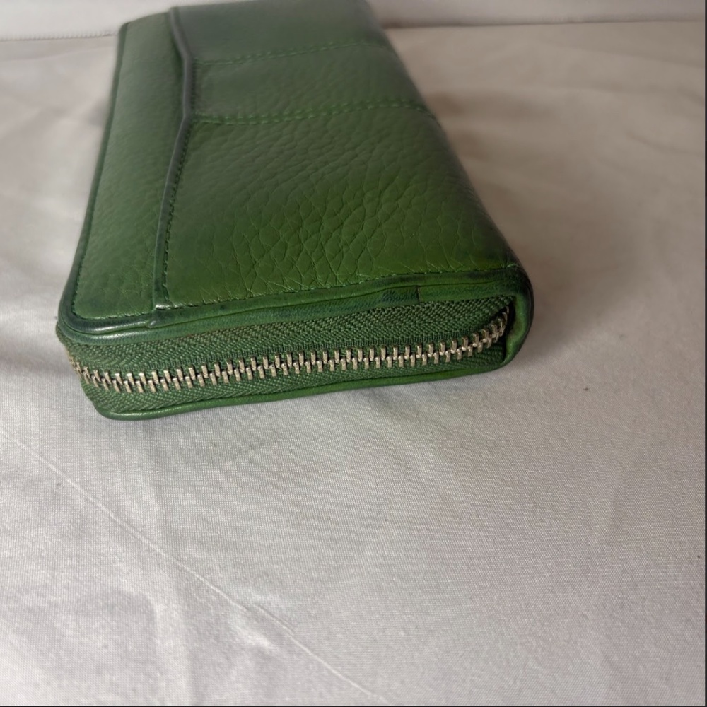 Coach Op Art Long Wallet Leather Green Silver Metal Fittings Round Zipper - Picture 3 of 15